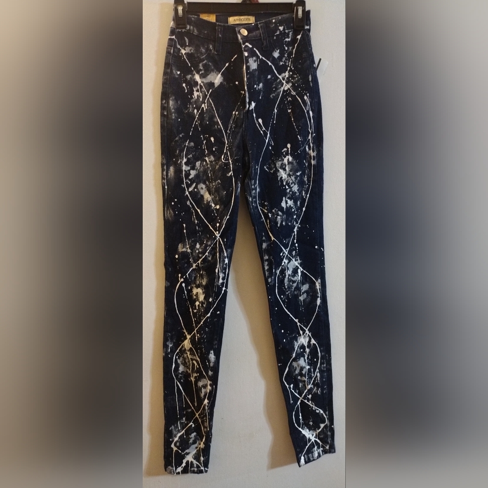 Artistic Navy Blue and White Women's Straight Leg Jeans